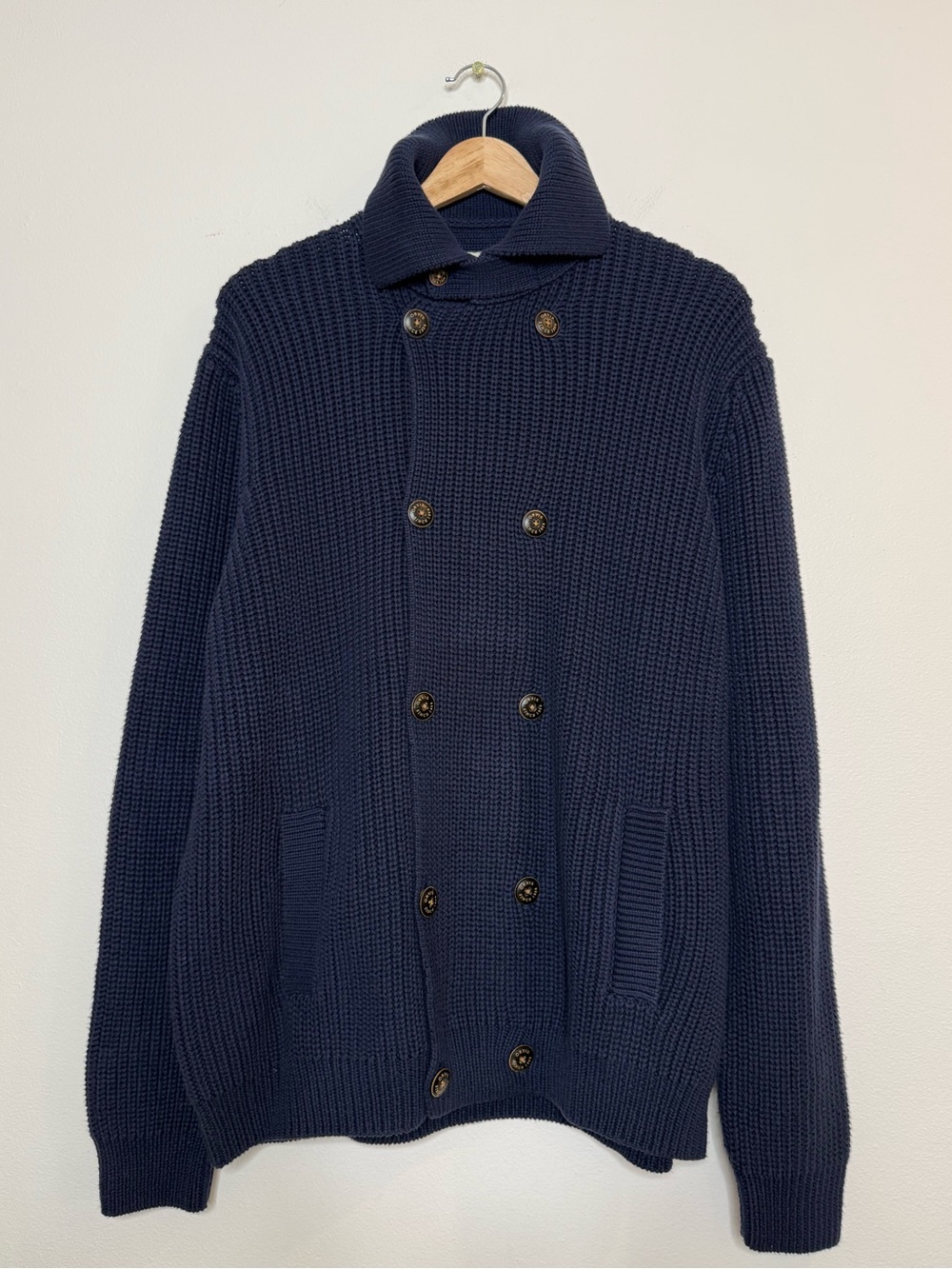 Orvis 100% Cotton Double Breasted Button Down Heavyweight Cardigan Stand Collar